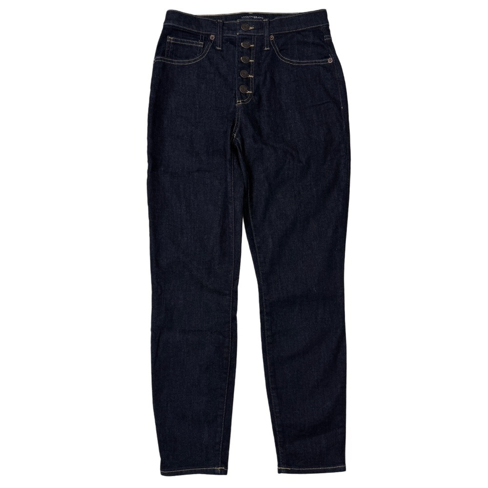 {Lucky Brand} "High Rise Skinny Bridgette" Dark Blue Rinse Stretch Denim Jeans
